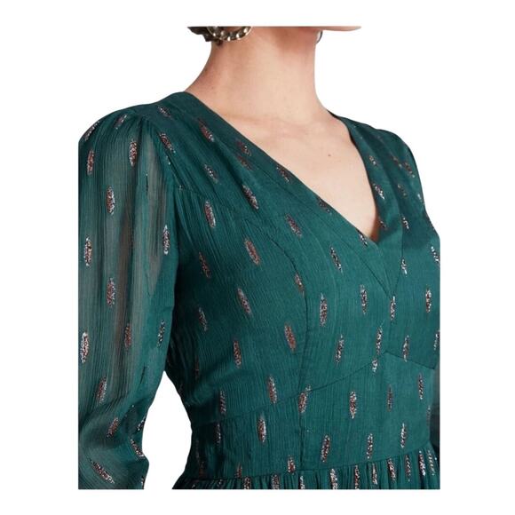 Modcloth Enchanted Evening V-Neck Maxi Dress Long Sleeve Retro Large - Picture 4 of 4